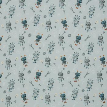 Baumwolljersey Hello Robot! Grau/grün by Swafing von Mrs. Mint Design